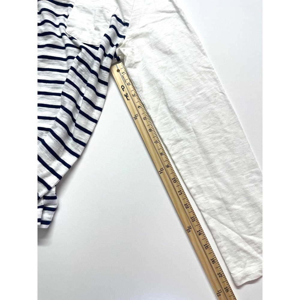 Express Mens Medium Long Sleeve Striped Pocket Crew Neck Tee White Navy Blue 320 - Picture 8 of 9